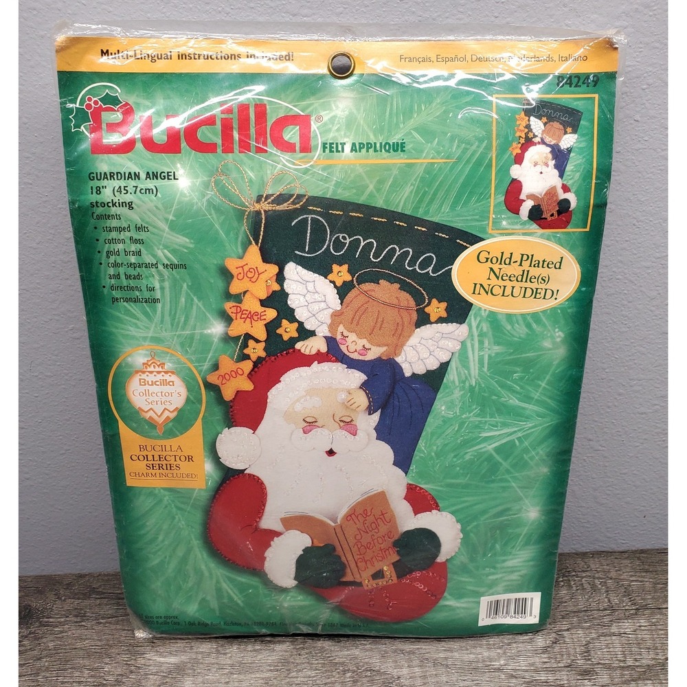 Vintage Bucilla Guardian Angel" Felt Christmas Stocking Kit 2000 Holiday SEALED